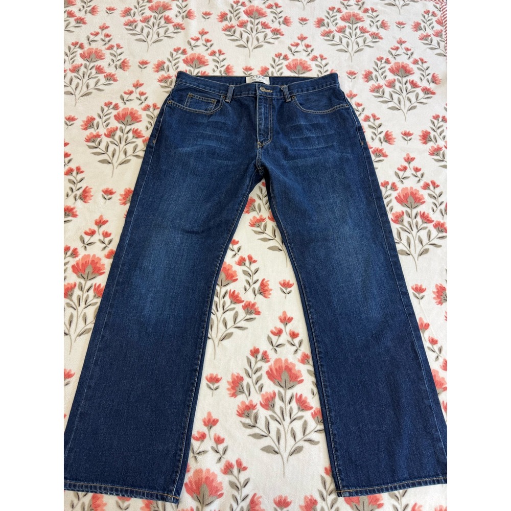 J.Crew Mens Straight Leg Jeans 36x30 Dark Wash Blue 100% Cotton Denim 0244